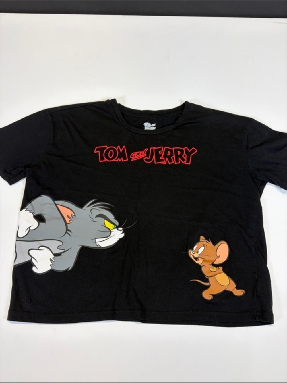 Tom and Jerry Black Graphic Tee - Tom & Jerry Logo Women/Junior Size Large
